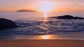 4K ASMR PERFECT SUNSET 60min Ocean Waves Beach Sunset  No Loop [upl. by Marybelle]