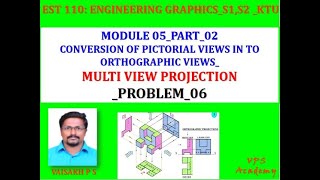 PROBLEM06MULTI VIEW PROJECTIONEST 110 ENGINEERING GRAPHICSKTUMODULE5PART2 [upl. by Annie]