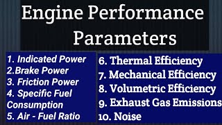 Engine Performance ParametersIndicated power Brake power Indicated thermal efficiency SFC [upl. by Gildea194]