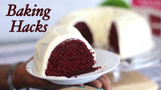 How to Make a Bakery Style RED VELVET CAKE from a Box Cake Mix using BASIC BAKING HACKS DUNCANHINES [upl. by Dora]