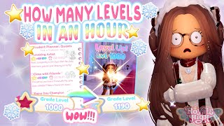 HOW MANY LEVELS CAN YOU GET 😱IN AN HOUR✨  Royale High Glitterfrost [upl. by Adlen]