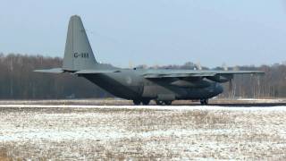 Eindhoven Airport 08022012 C130 Hercules KLu Aborted Departure 8 [upl. by Ainotahs]