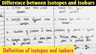 Difference between Isotopes and isobars  Isotopes and isobars difference between [upl. by Sabra]