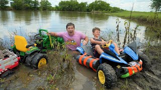 Using tractors to throw HUGE rock into water  Tractors for kids [upl. by Khalil880]