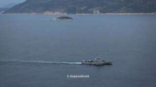 Hellenic Navy P70 HS Grigoropoulos approaching Kastellorizo island in SE Mediterranean Sea [upl. by Hellah433]