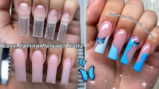 EASY SPRING POLYGEL NAILS🦋 BEGINNER FRIENDLY NAIL ART amp BLUE SPRING NAIL DESIGN  Nail Tutorial [upl. by Adnilev]