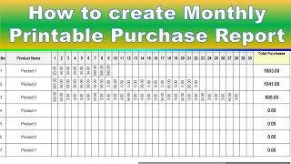 How to create Monthly Printable Purchase  Monthly Purchase Report  Printable Purchase Report [upl. by Atteyek]