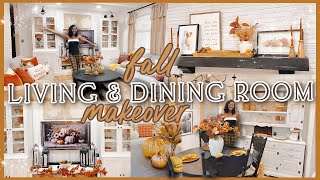 COZY FALL LIVING ROOM amp DINING ROOM MAKEOVER Decorate With Me Fall Decorating IdeasFurniture Flip [upl. by Yreme910]