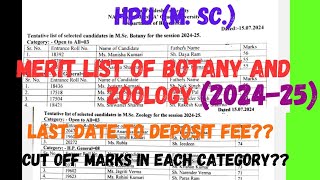 HPU List of Selected candidates for MSc Botany and Zoology l 202425 l Last date to Deposit Fee l [upl. by Naelcm]