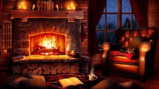 Stormy Night Cozy Cabin Ambience with Relaxing Rain and Fireplace Sounds for Sleeping and Reading [upl. by Pernell]