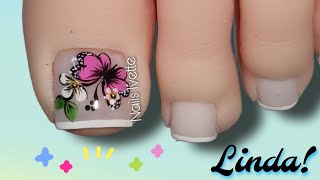 Diseño de uñas PIES ¡Muy fácil Uñas de los pies decoradas  Diseño sencillo y elegante para uñas [upl. by Roswald]