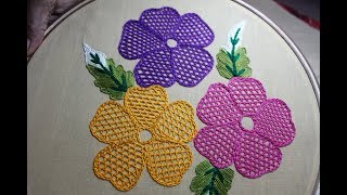 Hand Embroidery Designs  Net stitch design for cushion cover  Stitch and Flower157 [upl. by Idnas]