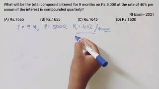 What will be the total compound interest for 9 months on Rs5000 at the rate of 40 per annum if th [upl. by Pleasant]