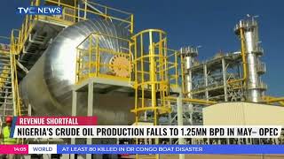 Nigerias Crude Oil Production Falls to 125MN BPD in May  OPEC [upl. by Ahsemak]