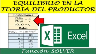 EQUILIBRIO EN LA TEORIA DEL PRODUCTOR  EXCEL [upl. by Askari]