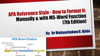 APA Reference Style  How to Format it Manually amp with MSWord Function 7th Edition [upl. by Reidid163]