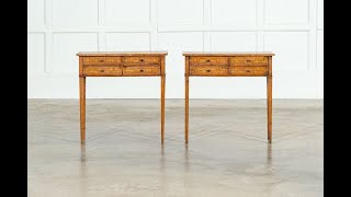 Pair Italian Oak Parquetry Inlaid Four Drawer Side Tables [upl. by Ardith]