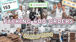 STUDIO VLOG 102  PACKAGING ORDERS  Before During After Launch 400 XXL Scrunchie Orders ☀️✨ [upl. by Nevart180]