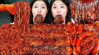 ASMR MUKBANG 직접 만든 불닭 짜장 버섯 양념치킨 소세지 먹방 amp 레시피 SPICY MUSHROOMS AND FIRE NOODLES EATING [upl. by Yerga48]