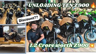 Unloading 10 Kawasaki Z900 2024🔥 💰Bikes worth 12 Crores  Exciting Offers  Showroom Full [upl. by Lihcox]