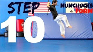 NUNCHUCKS LESSON TUTORIAL STEP 10 TRAINING NUNCHAKU WITH A COMBO KICK BEGINNERS SKILLS [upl. by Asilla]