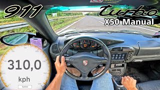 PORSCHE 996 TURBO X50 MANUAL TOP SPEED on AUTOBAHN [upl. by Aicel833]