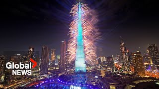 New Years 2024 Dubai puts on dazzling fireworks show from iconic Burj Khalifa [upl. by Innig]