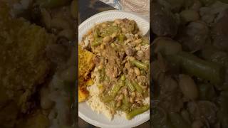 Neckbones black eye peas green beans rice and cornbread food [upl. by Savannah452]