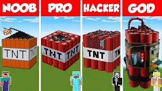 Minecraft WORKING TNT HOUSE BUILD CHALLENGE  NOOB vs PRO vs HACKER vs GOD  Animation [upl. by Rezal]