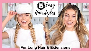 5 Easy Hairstyles for Long Hair amp Extensions  Tutorial [upl. by Kellene]