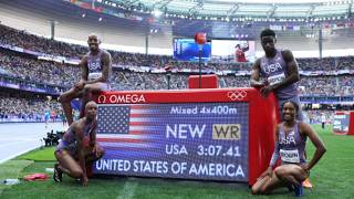 USA Shatters Mixed 4x400m World Record in Heats at paris 2024 Olympics [upl. by Enialem]