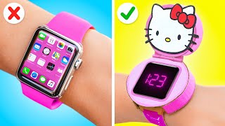 MY MOM MADE ME DIY HELLO KITTY GADGETS💖 Cardboard Crafts and Easy Parenting Hacks by 123 GO [upl. by Tadich413]