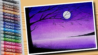 Sunrise drawing with oil pastels easy  Evening scenery drawing  oil pastel drawing [upl. by Isyad]