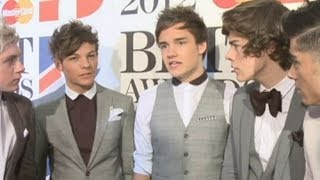 One Direction talk about the weird gifts they receive from fans on the red carpet at the Brit Awards [upl. by Khan235]