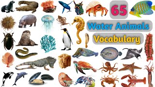 Water Animals Vocabulary ll 65 Water Animals Name In English With Pictures ll Aquatic Animals Name [upl. by Rowe]