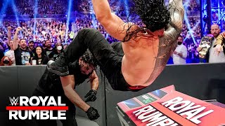 Rollins sends Reigns through announce table Shieldstyle Royal Rumble 2022 WWE Network Exclusive [upl. by Illek937]