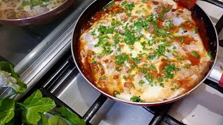 Shakshuka  Eggs Poached in Spicy Tomato Pepper Sauce [upl. by Bradleigh303]