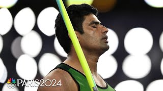 Arshad Nadeems javelin catapults Pakistan to Olympic gold medal  Paris Olympics  NBC Sports [upl. by Sairacaz]