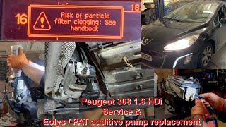 Peugeot 308 16 HDi Service and EolysPat fluid pump replacement [upl. by Arebma862]