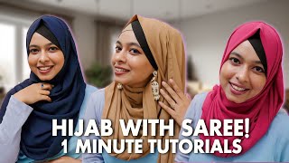 How To Style Hijab With Saree  3 Party Hijab Style  Khudalagse [upl. by Baerl]