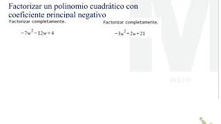 Factorizar un polinomio cuadrático con coeficiente principal negativo ALEKS [upl. by Aleekahs]