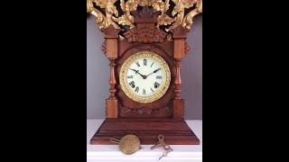 Clock Strike Chime Sound ANSONIA quotTivoliquot Pendulum Kitchen OAK Mantel 978 BidAway [upl. by Saunders]