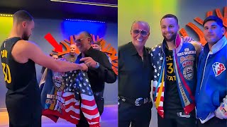 Steph Curry Gets Legendary Gold Medal Jacket from Barry—A Gift Like No Other🥰😎 [upl. by Pump]