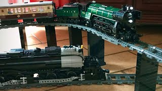 LEGO Emerald Night and custom Big Boy cruising around the living room  Slowest train crash ever [upl. by Notrab885]