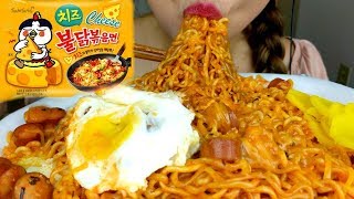 No Talking ASMR CHEESIEST Spicy Hot Dog RAMEN 먹방 Samyang Fire Noodles suellASMR [upl. by Adnoluy94]