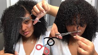 HOW TO CUT BANGS ON CURLY NATURAL HAIR [upl. by Newmark]