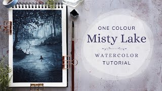 One Colour Misty Scenery Watercolor Tutorial [upl. by Iphlgenia]