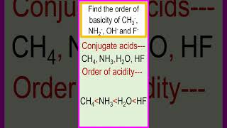 Find the order of basicity of CH3 NH2 OH and F and explain conjugate acids and bases chemistry [upl. by Havot895]