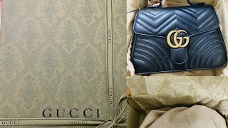 Gucci Marmont small matelassé shoulder bag unboxing [upl. by Sashenka]