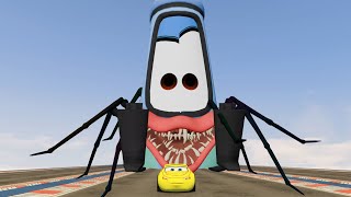 Epic Escape From The Spider Guido Head Eater  Lightning McQueen vs Spider Guido  GTA 5 [upl. by Haskins]